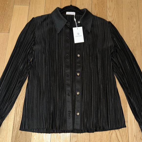 NWT Anine Bing Black Plissé Effect Button Up Shirt - Picture 8 of 9